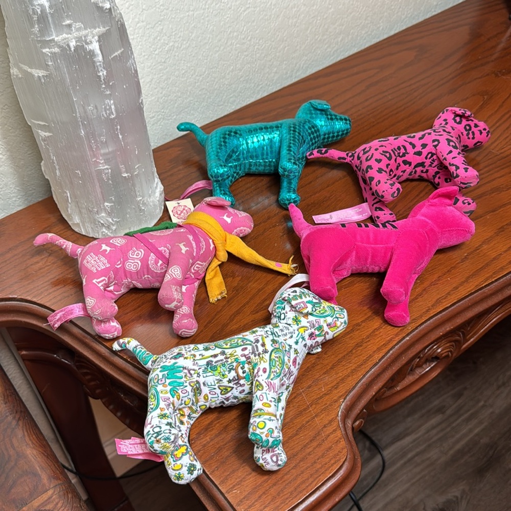 Lot of 5 Victoria's Secret PINK Mini Plush Dog Collection.